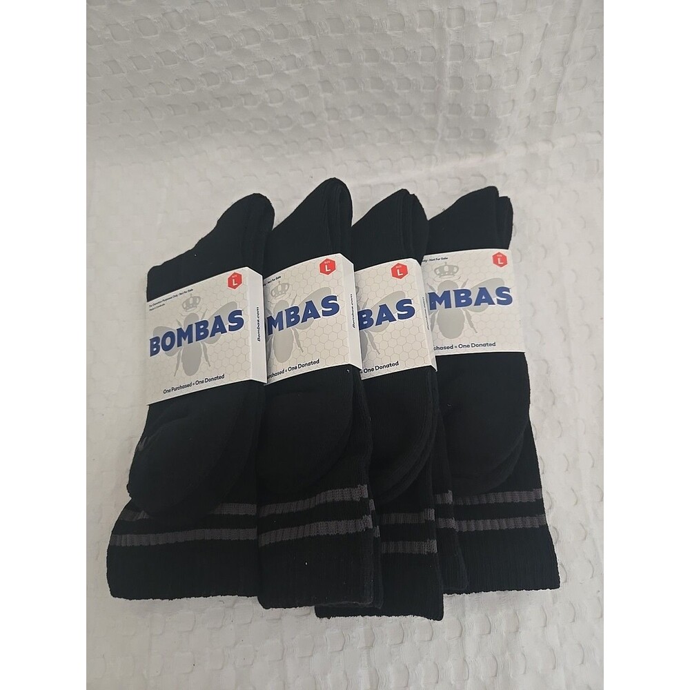 Bombas bundle Men's Calf Socks,  Black with Gray Stripe Accents Size Large  New